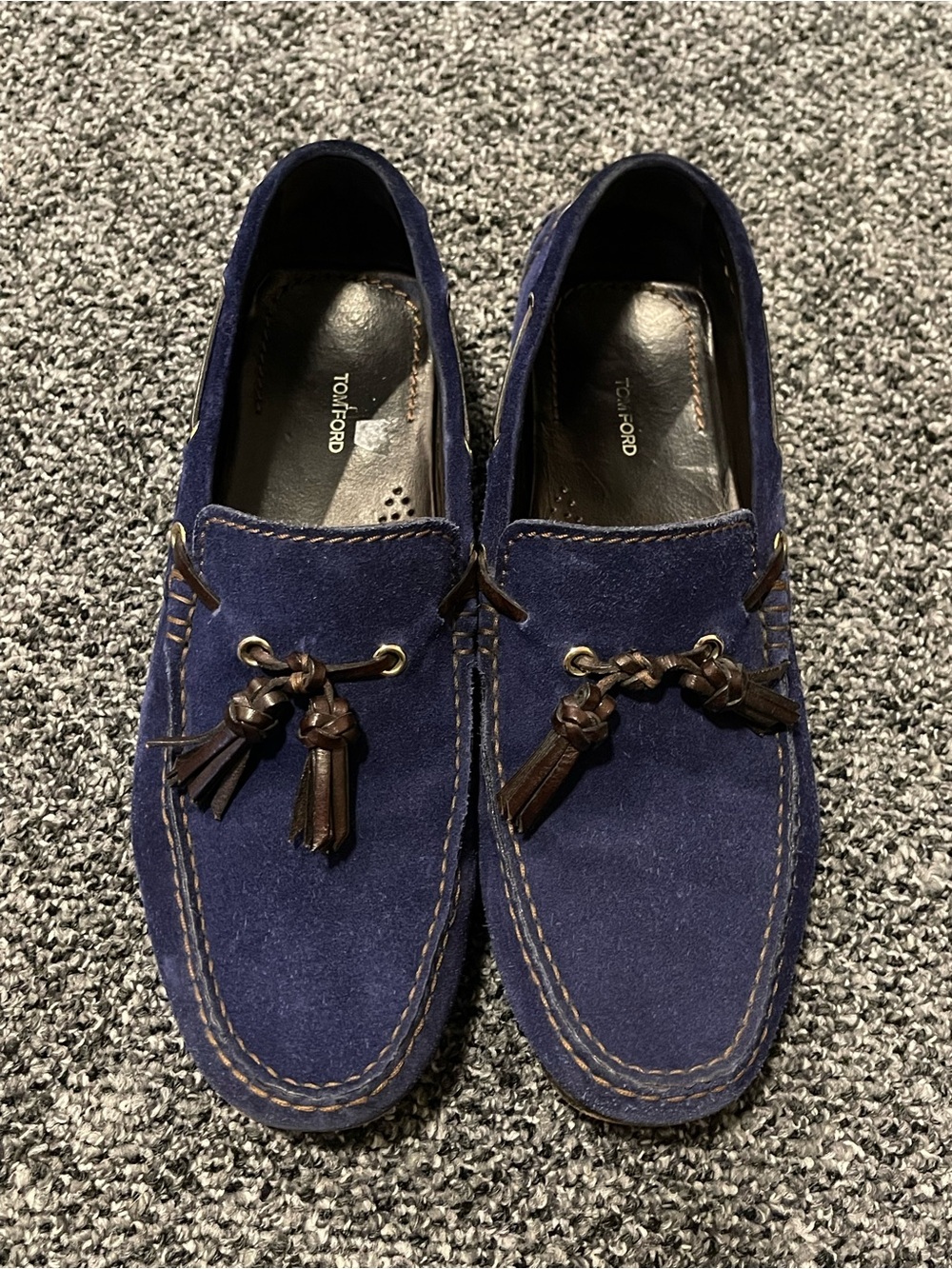 Tom Ford Men’s Dark Blue Suede Tassel Loafers